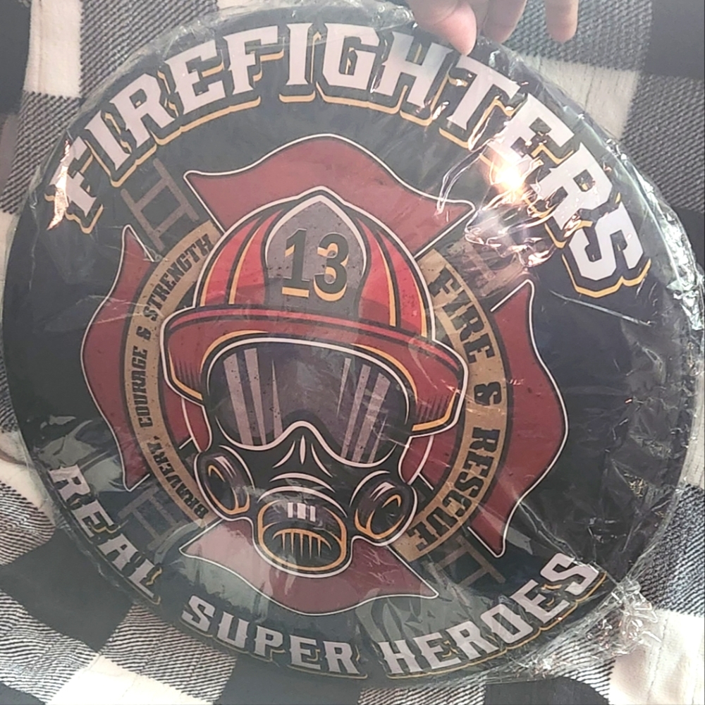Firefighters Real Super Heroes Dome Shaped Metal Sign 16.5in.